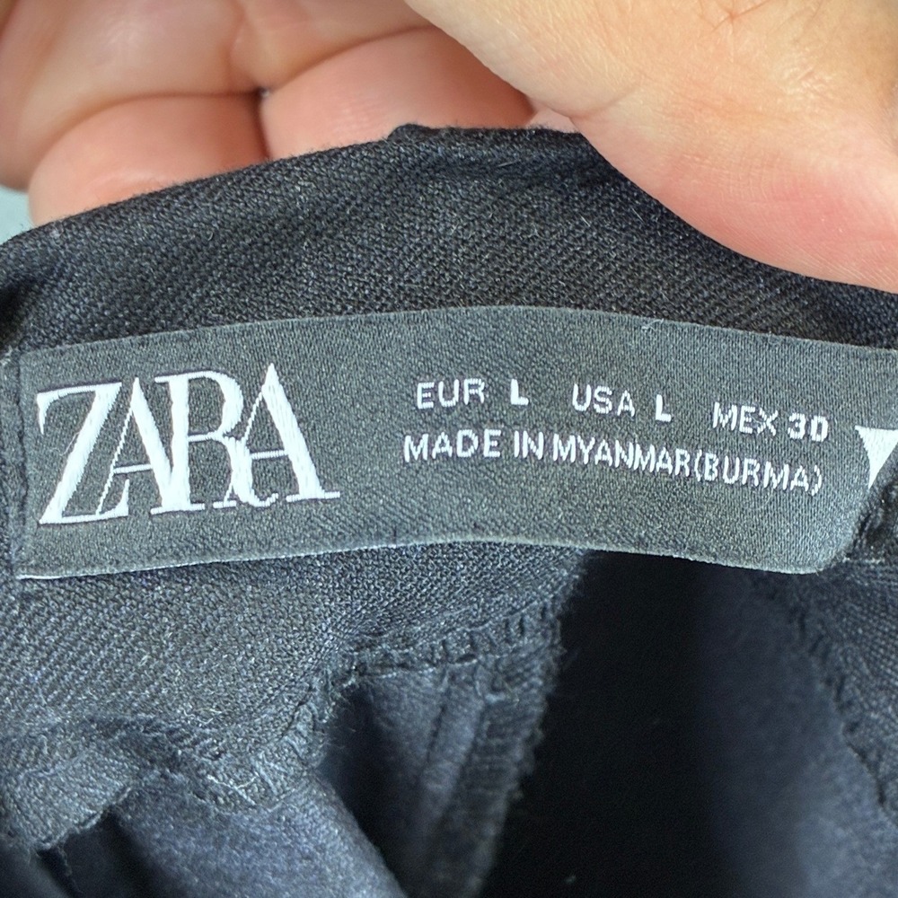 Zara Pinstripe Wide Leg Pants Women's Large Black Pleated Trousers High Waist - Picture 5 of 14